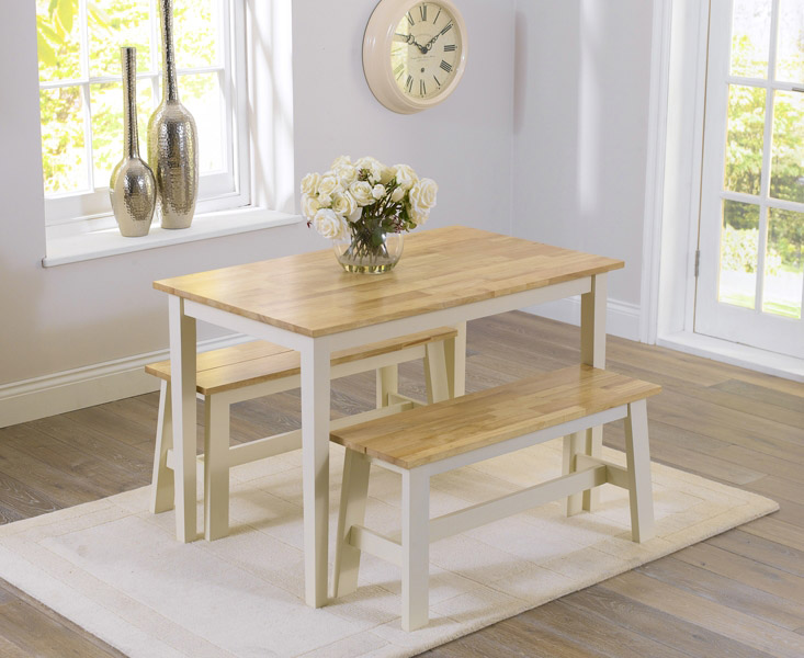 cream kitchen table with bench