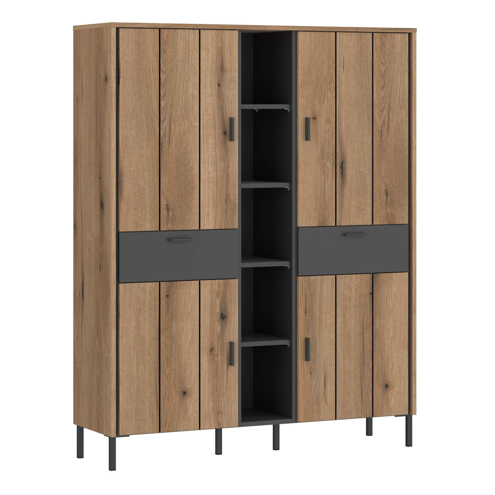 Arundel Wardrobe 4 Door 2 Drawer in Oak/Grey