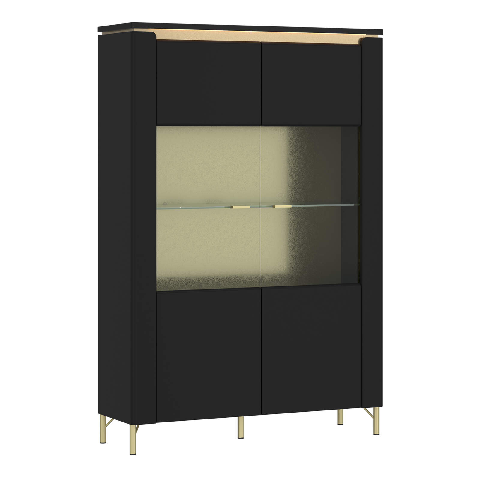 Genoa Vitrin 2 Door in Black Matt/Gold