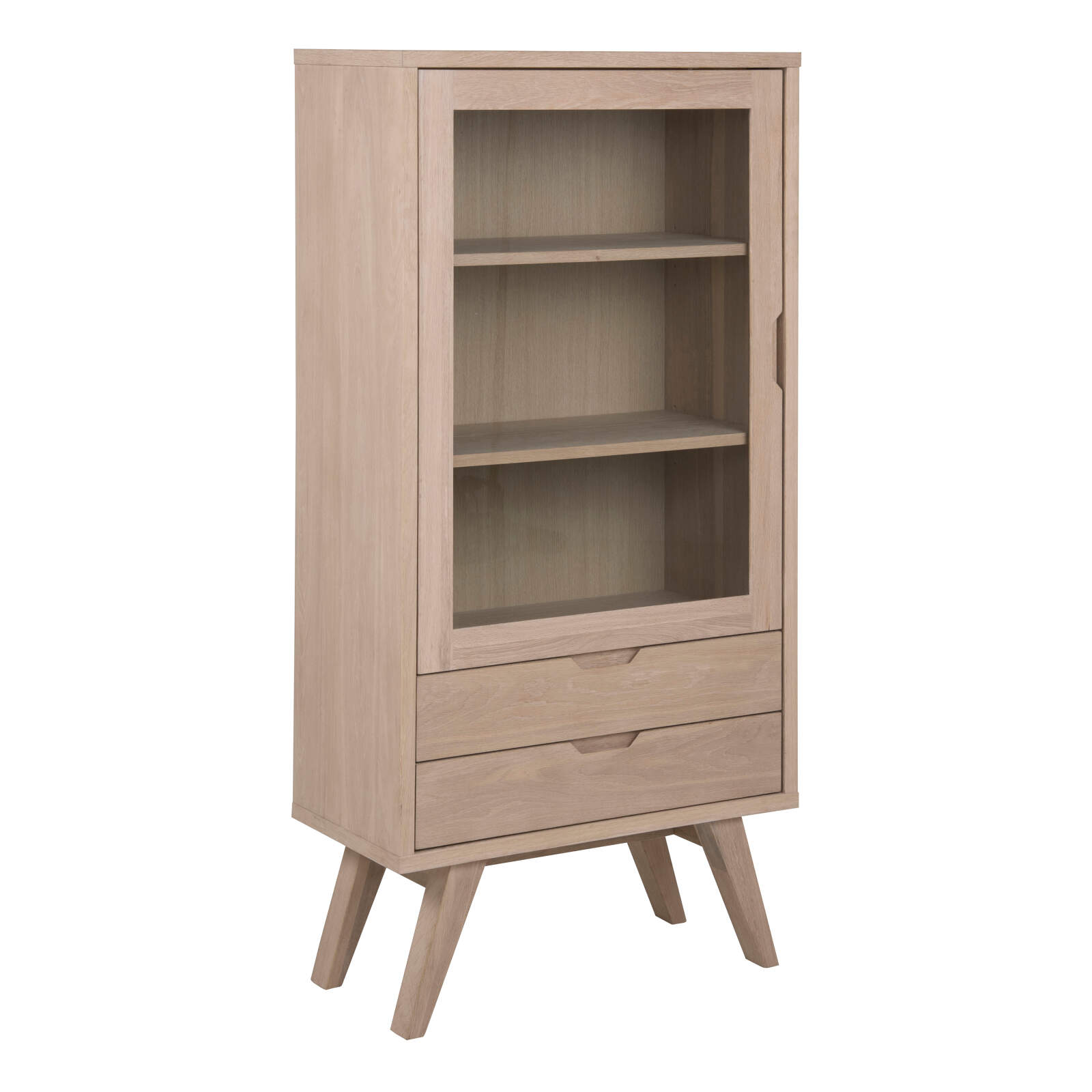 A-Line Display Cabinet with 2 Drawers and 2 Shelves in White Oak