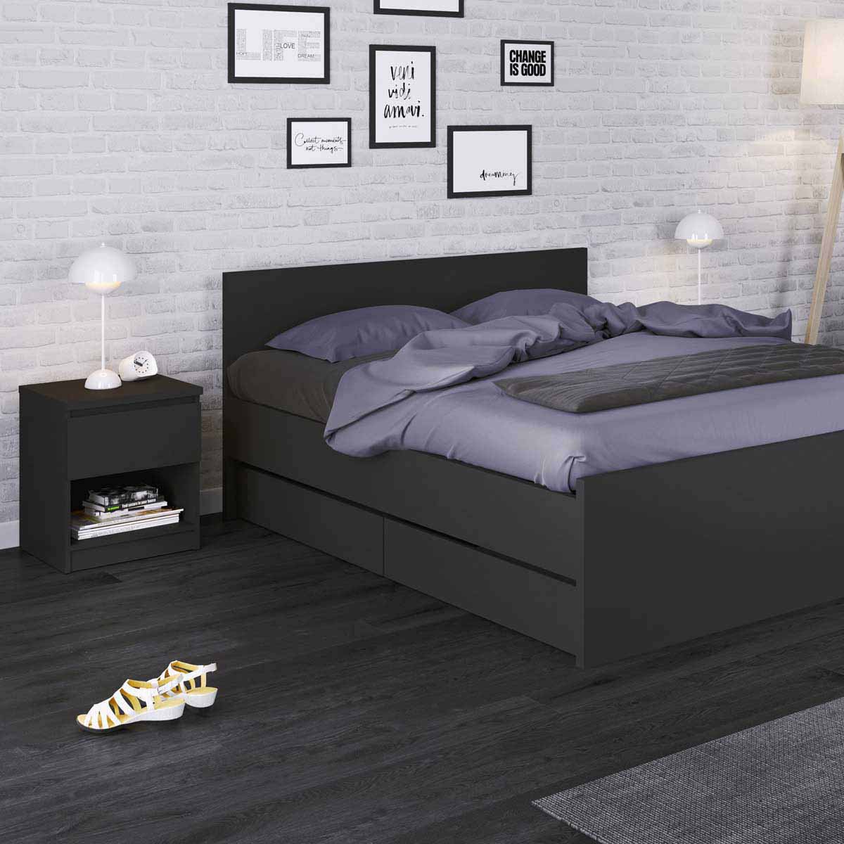 Naia Euro King Bed (160 x 200) in Black Matt Home Supplier