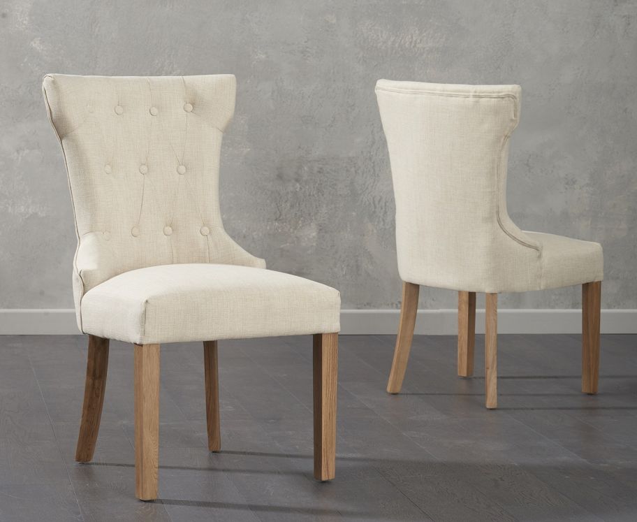 beige fabric dining room chairs