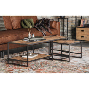 Ooki Coffee Table With Removeable Side Table in Reclaimed Wood & Black Steel