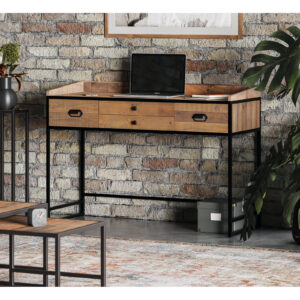 Ooki Desk / Dressing Table in Reclaimed Wood and Black Steel