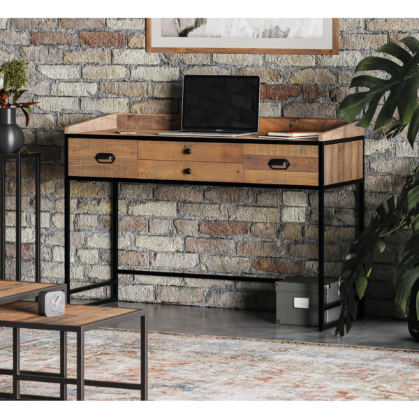 Ooki Desk / Dressing Table in Reclaimed Wood and Black Steel