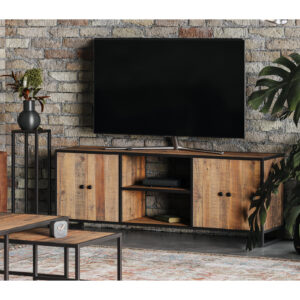 Ooki Extra Large Widescreen Television cabinet in Reclaimed Wood and Black Steel