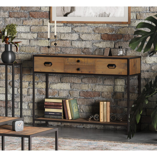 Ooki Large Console Table in Reclaimed Wood and Black Steel