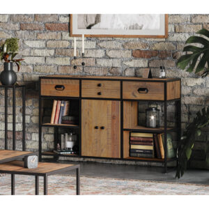 Ooki Large Console Table With Doors in Reclaimed Wood and Black Steel