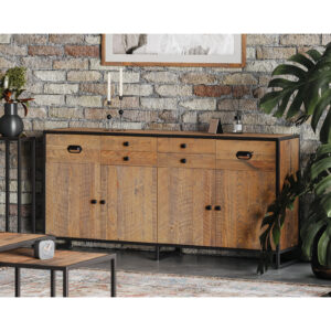 Ooki Large Door Drawer Sideboard in Reclaimed Wood and Black Steel