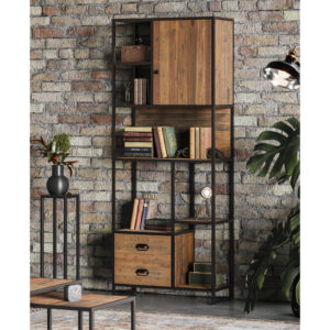 Ooki Large Open Bookcase in Reclaimed Wood and Black Steel