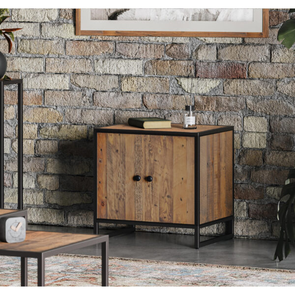 Ooki Modular Low Cupboard in Reclaimed Wood and Black Steel