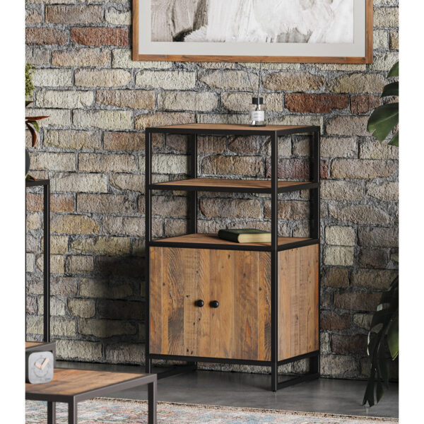 Ooki Modular Medium Cupboard with doors and Shelves in Reclaimed Wood & Black Steel