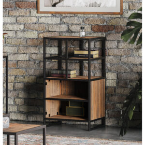 Ooki Modular Tall Open Shelf Unit in Reclaimed Wood and Black Steel