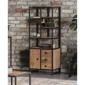 Ooki Modular Tall Cupboard with doors drawers and shelves in Reclaimed Wood & Black Steel