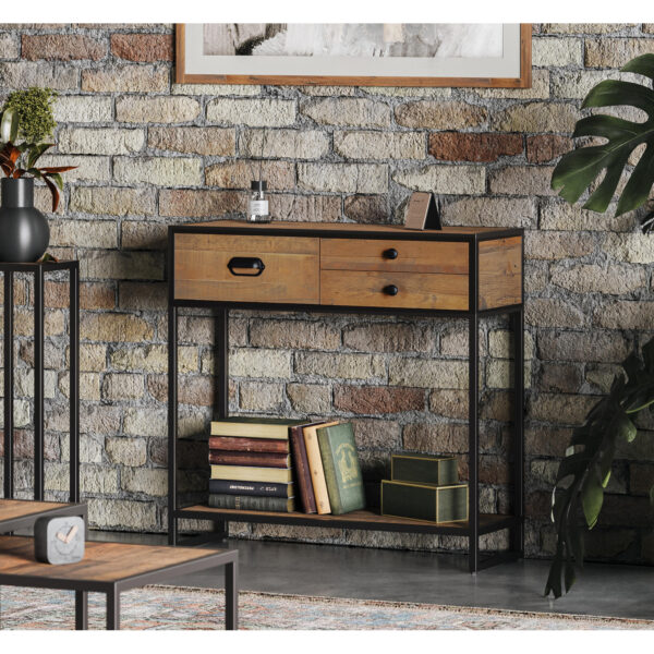 Ooki Small Console Table in Reclaimed Wood and Black Steel