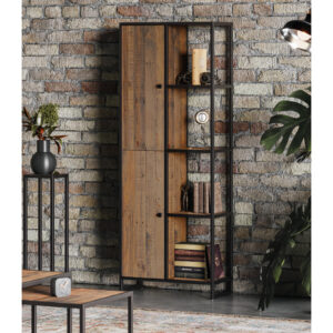 Ooki Tall Funky Bookcase in Reclaimed Wood and Black Steel