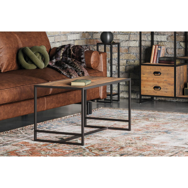 Ooki Tall Open Coffee Table in Reclaimed Wood and Black Steel